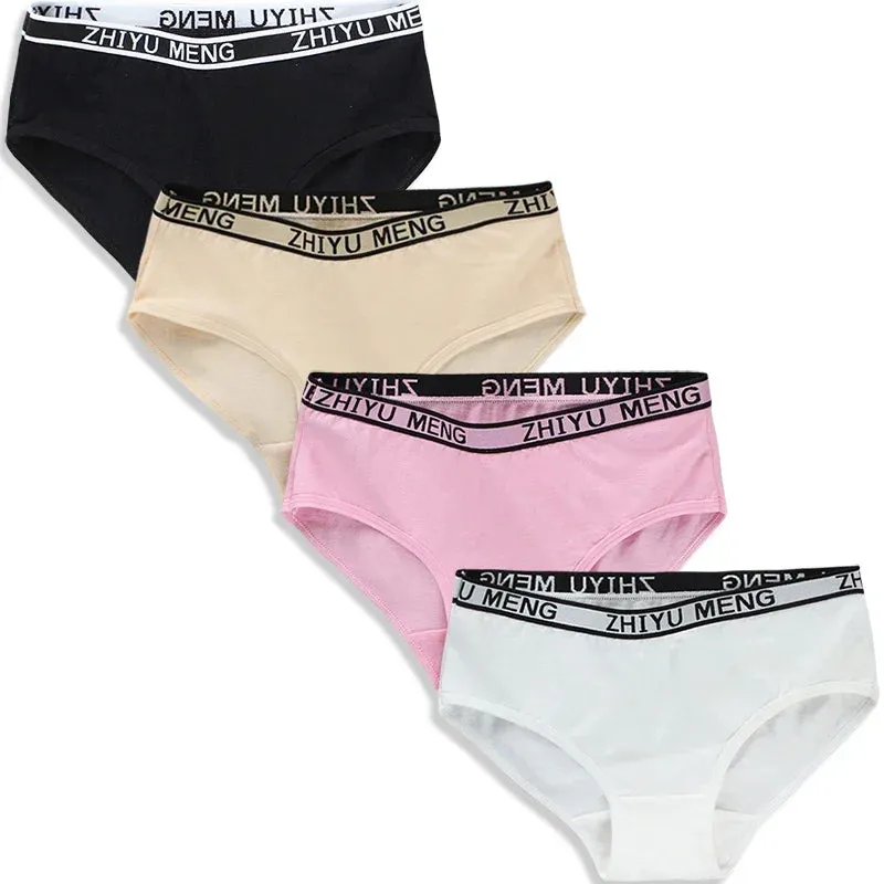 4Pcs Children's Panties 8-14Years Old Teenage Cotton Underwear Sport Puberty Big Girl's Student Briefs