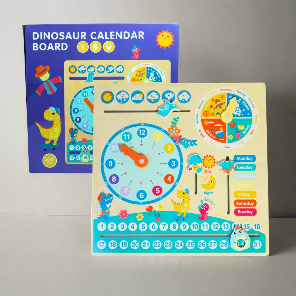 All in One Wooden Dinosaur Calendar Board