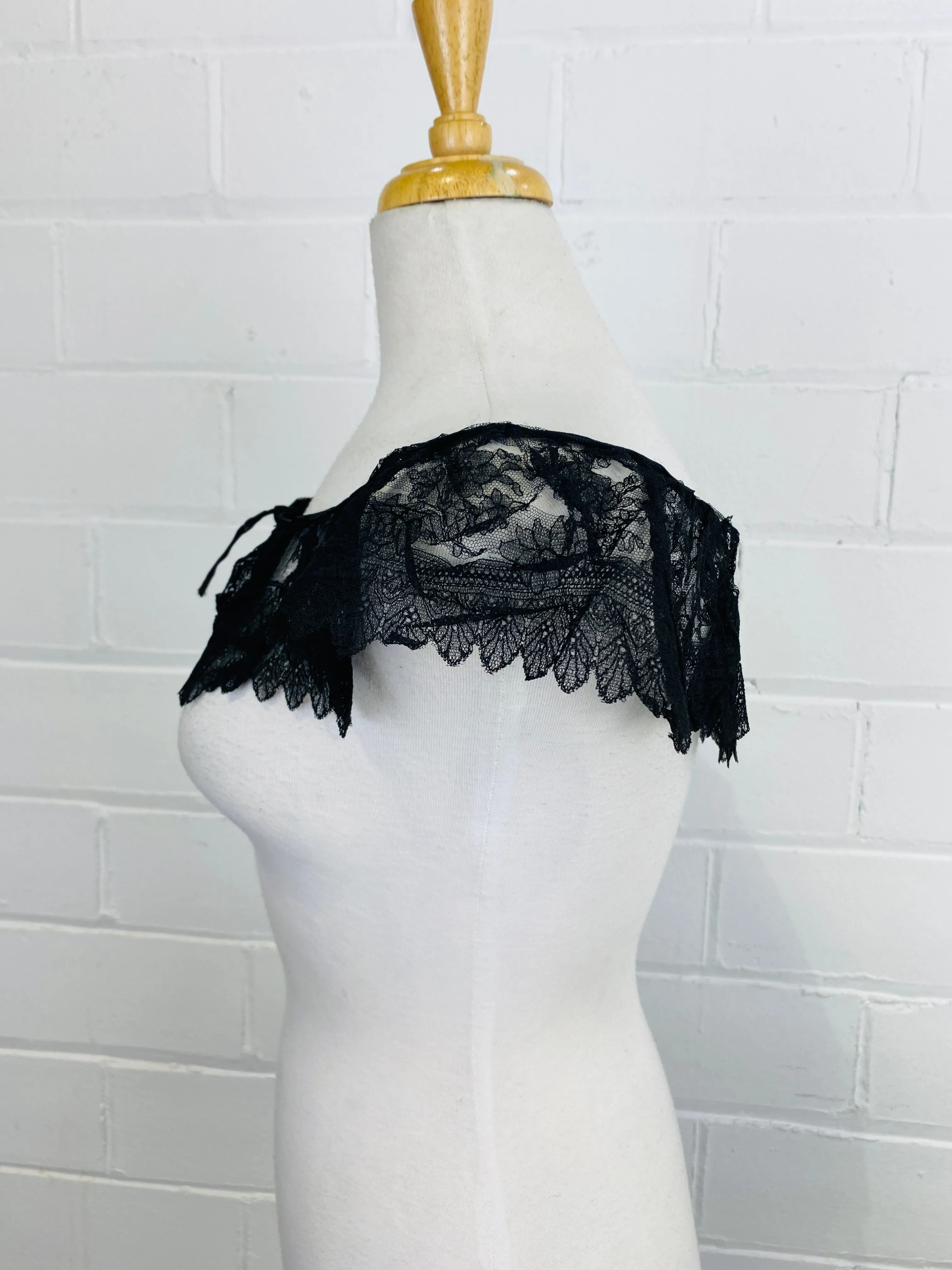 Antique Victorian Black Lace Wide Neck Collar