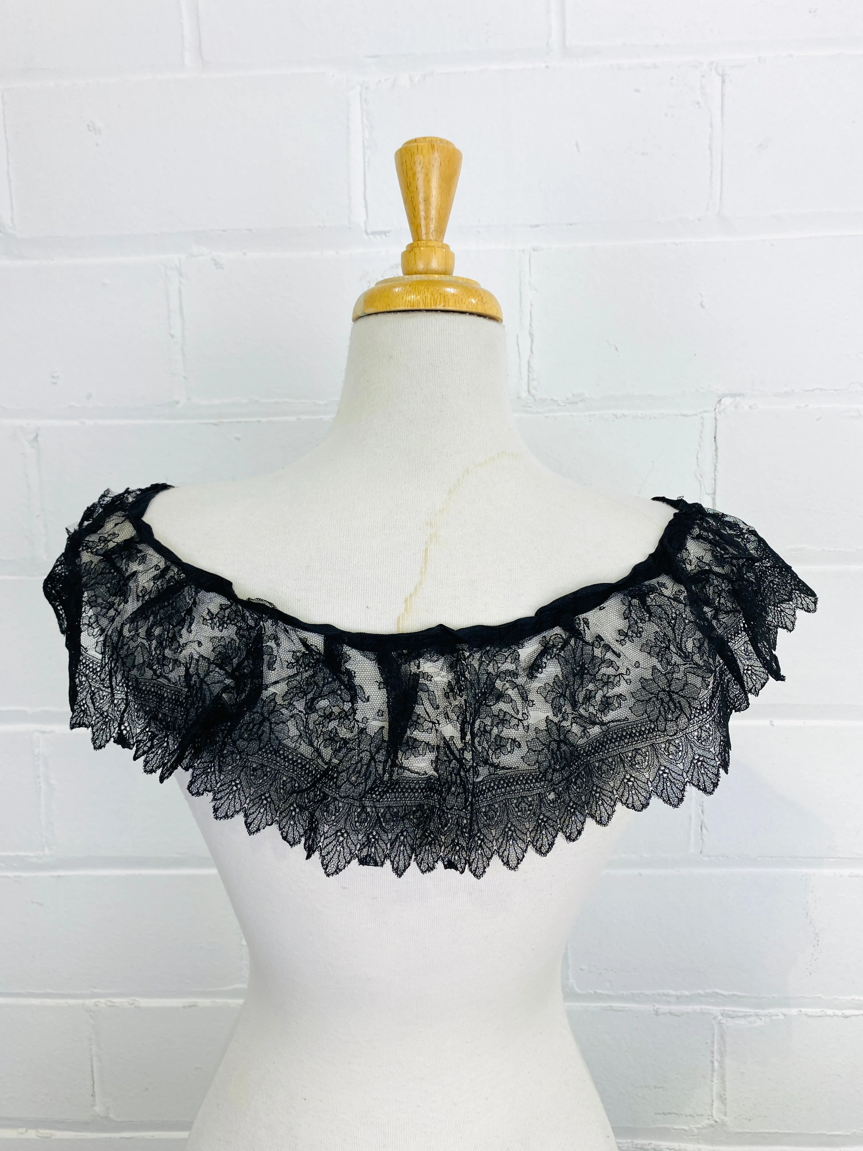 Antique Victorian Black Lace Wide Neck Collar