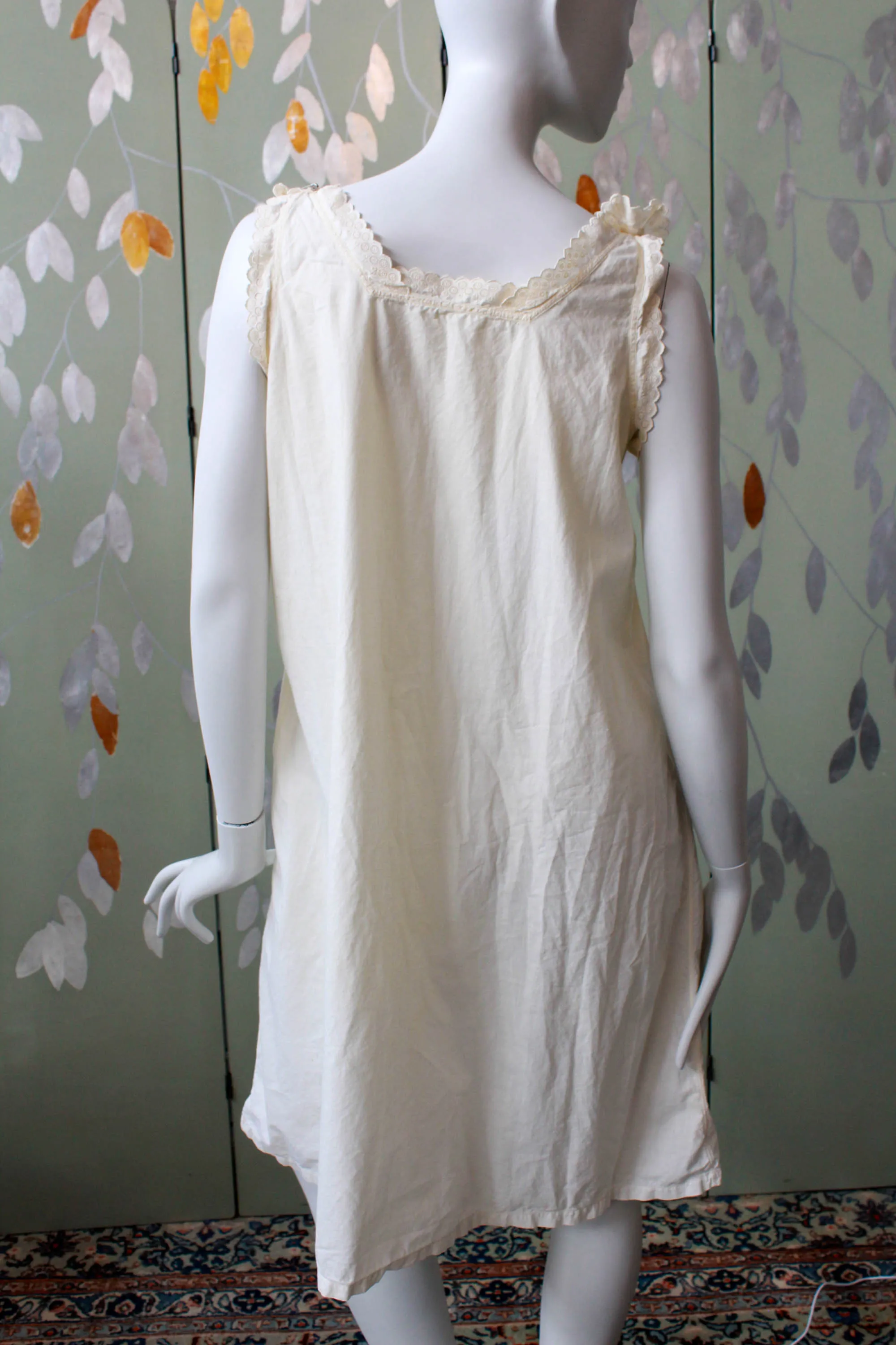 Antique White Cotton Nightgown with Circle Eyelet Trim, Large