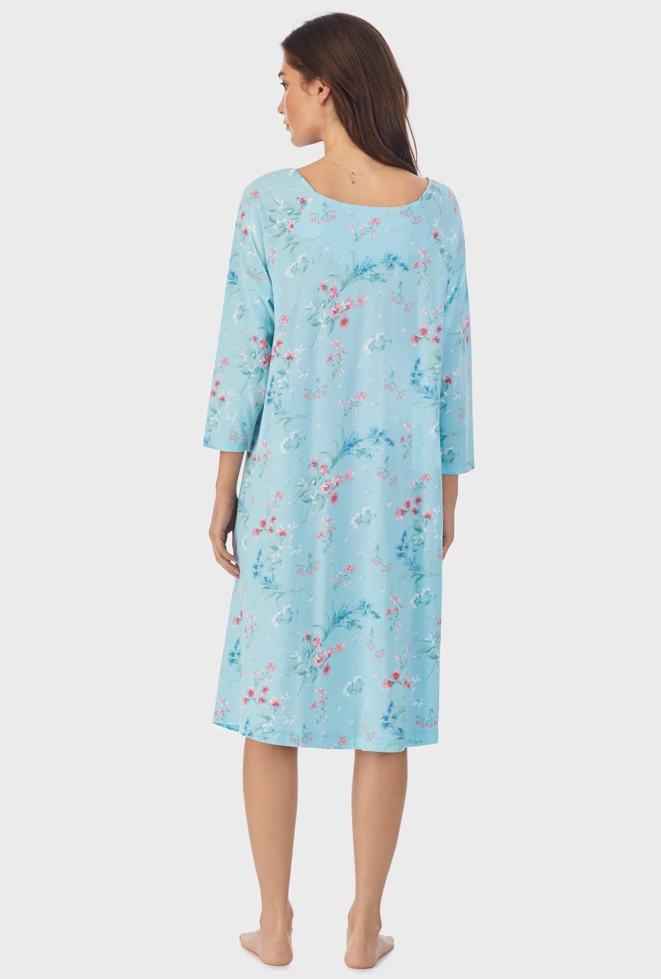 Aqua Floral  Cotton Waltz Nightgown