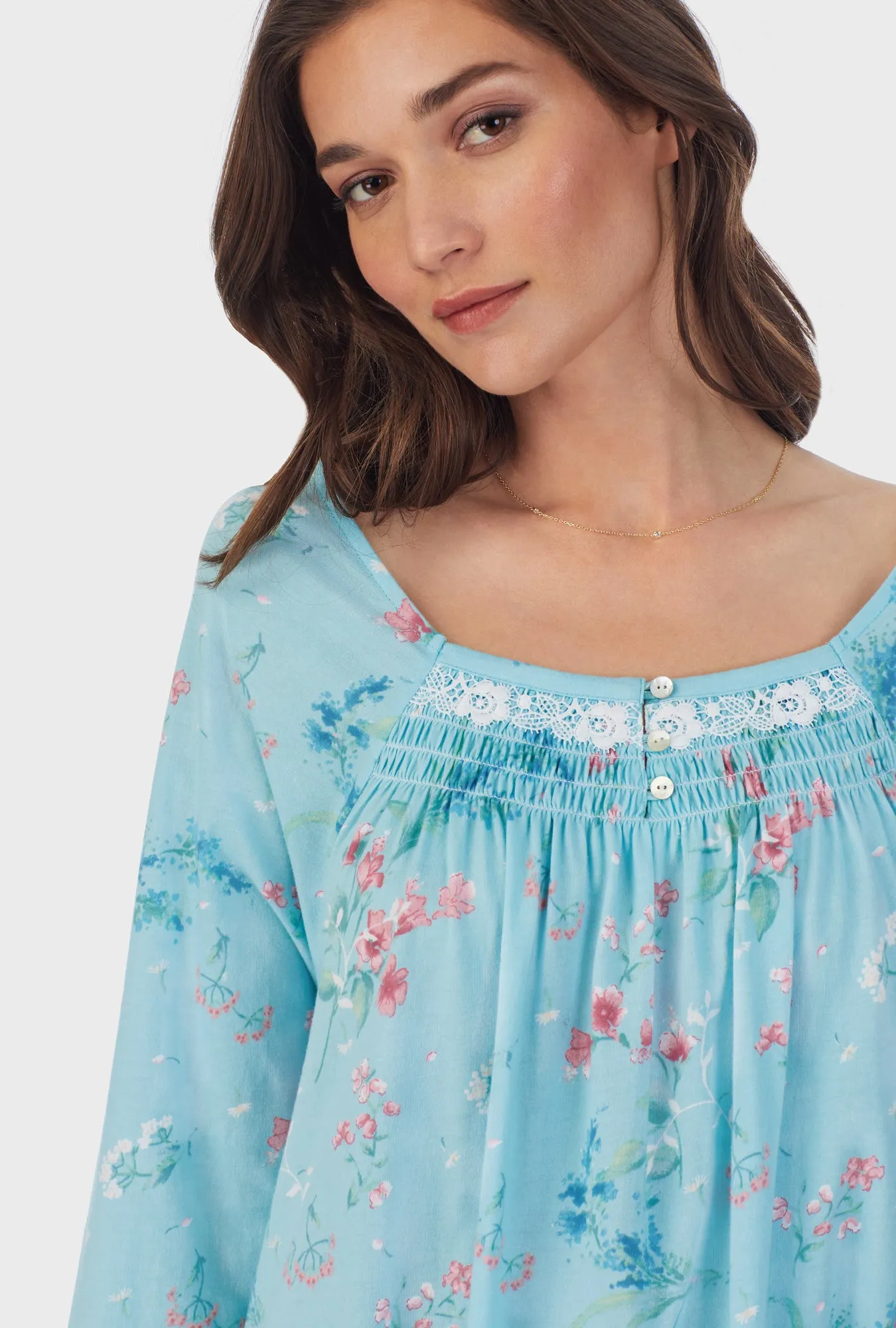 Aqua Floral  Cotton Waltz Nightgown