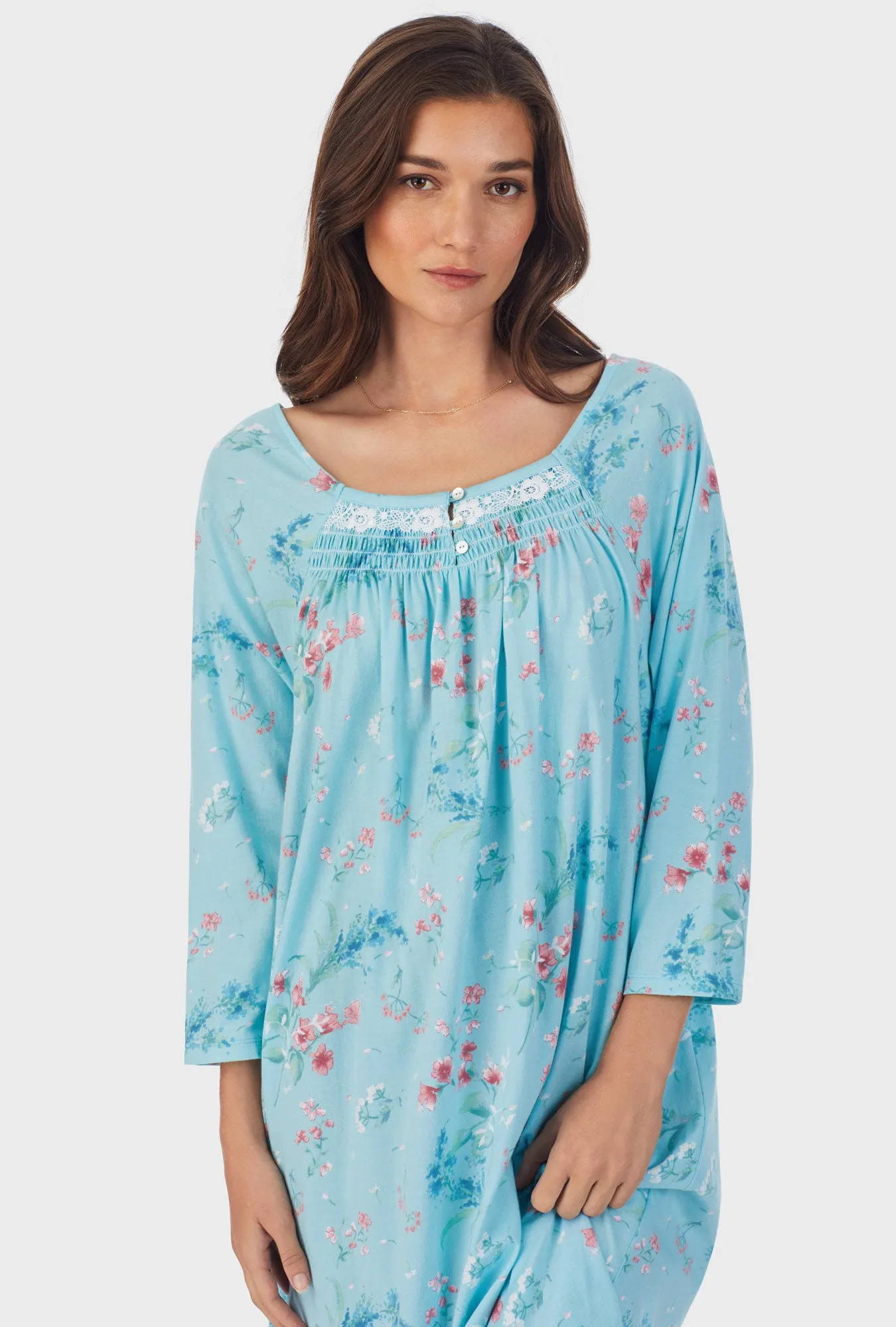 Aqua Floral  Cotton Waltz Nightgown