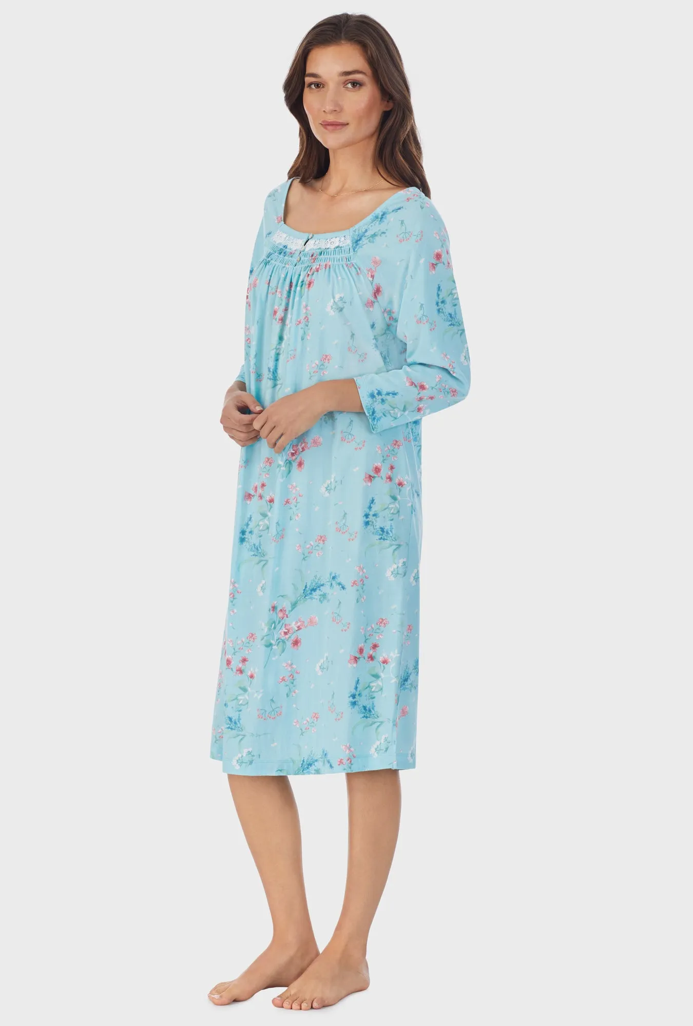 Aqua Floral  Cotton Waltz Nightgown