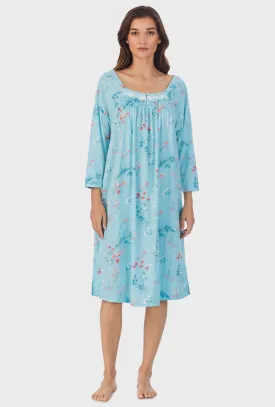 Aqua Floral  Cotton Waltz Nightgown