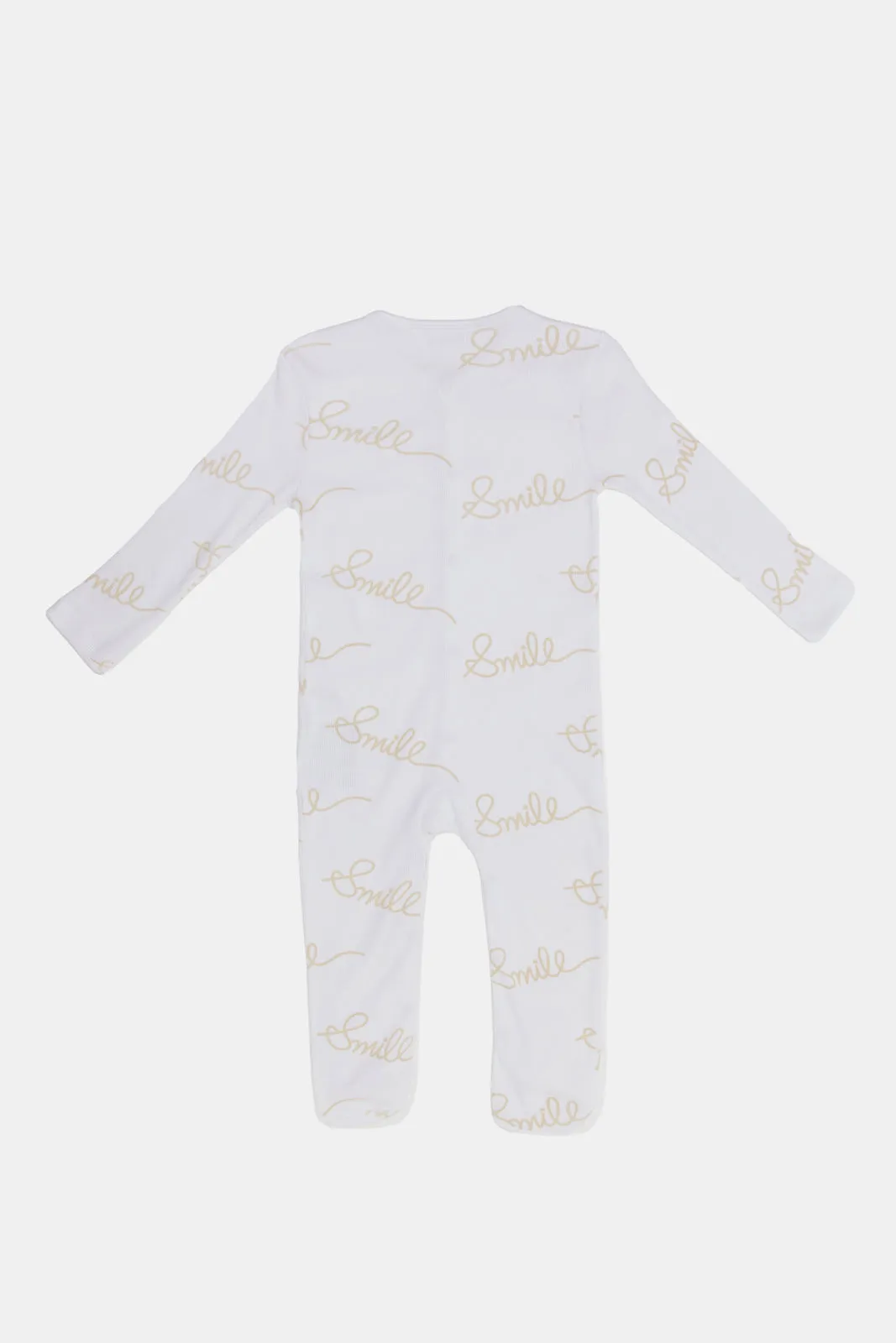 Babies White Smile Print Sleepsuit