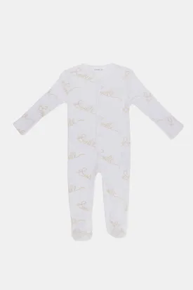 Babies White Smile Print Sleepsuit