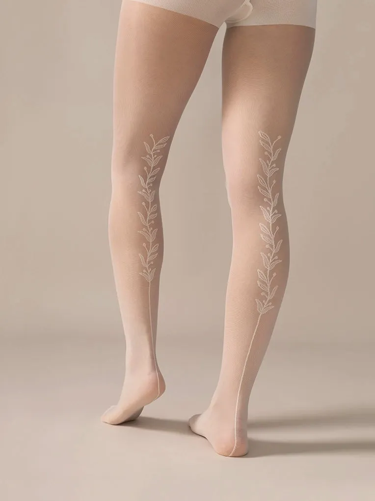 Back Vine Sheer Tights 30D in Creamy White