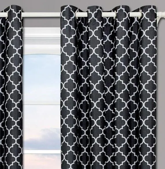 Black & Gray Meridian Thermal Grommet Room-Darkening Curtains (Set of 2 Panels)