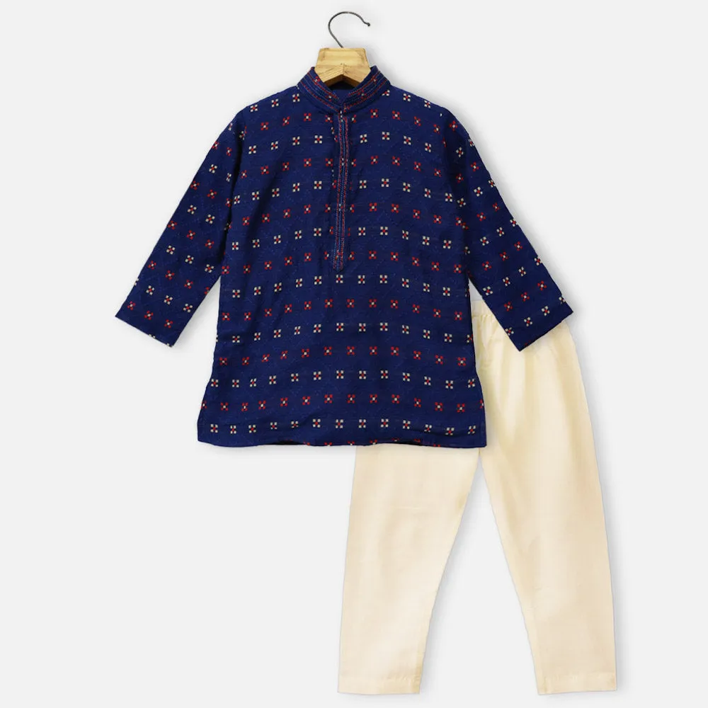 Blue Full Sleeves Kurta With Beige Pajama