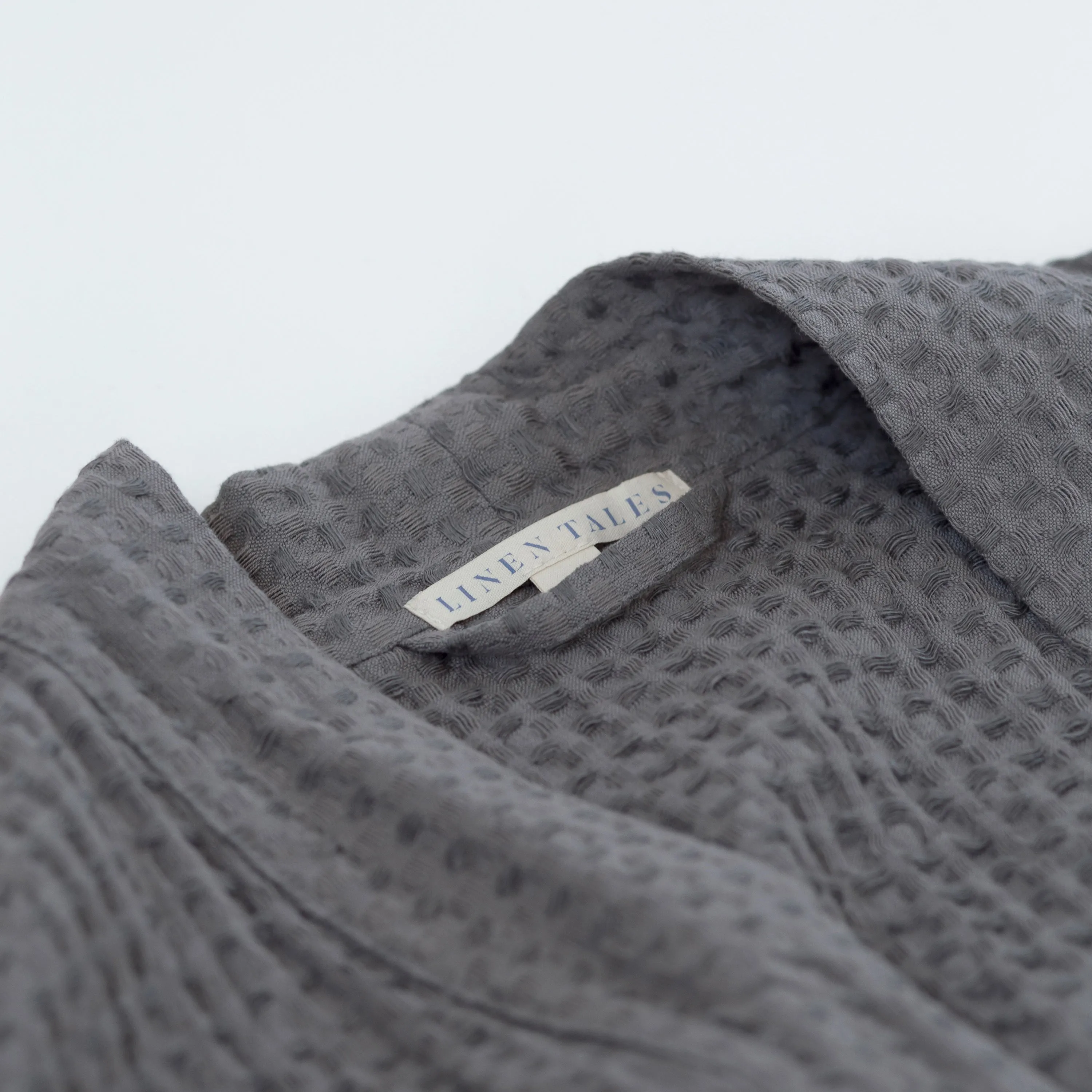 Dark Grey Linen & Cotton Waffle Bathrobe