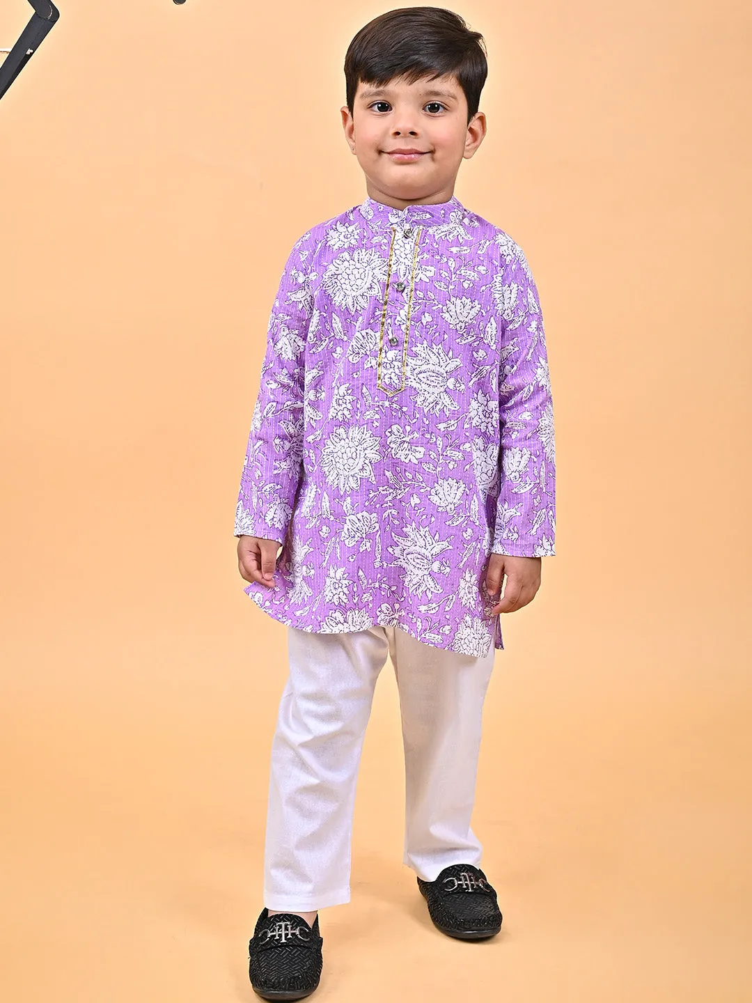 DARSH- PURPLE PRINTED KURTA PAJAMA