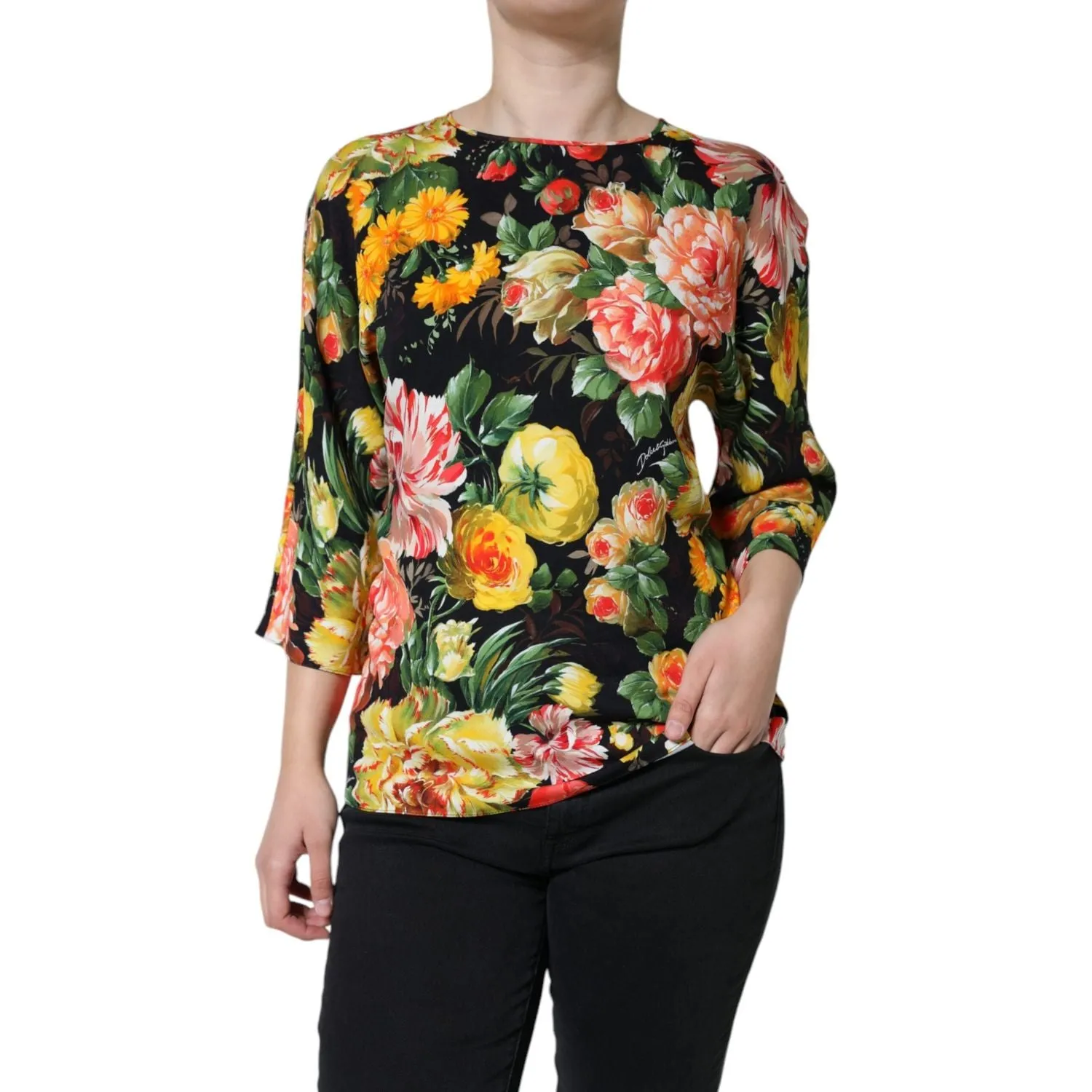 Dolce & Gabbana Multicolor Floral Viscose Round Neck Blouse Top