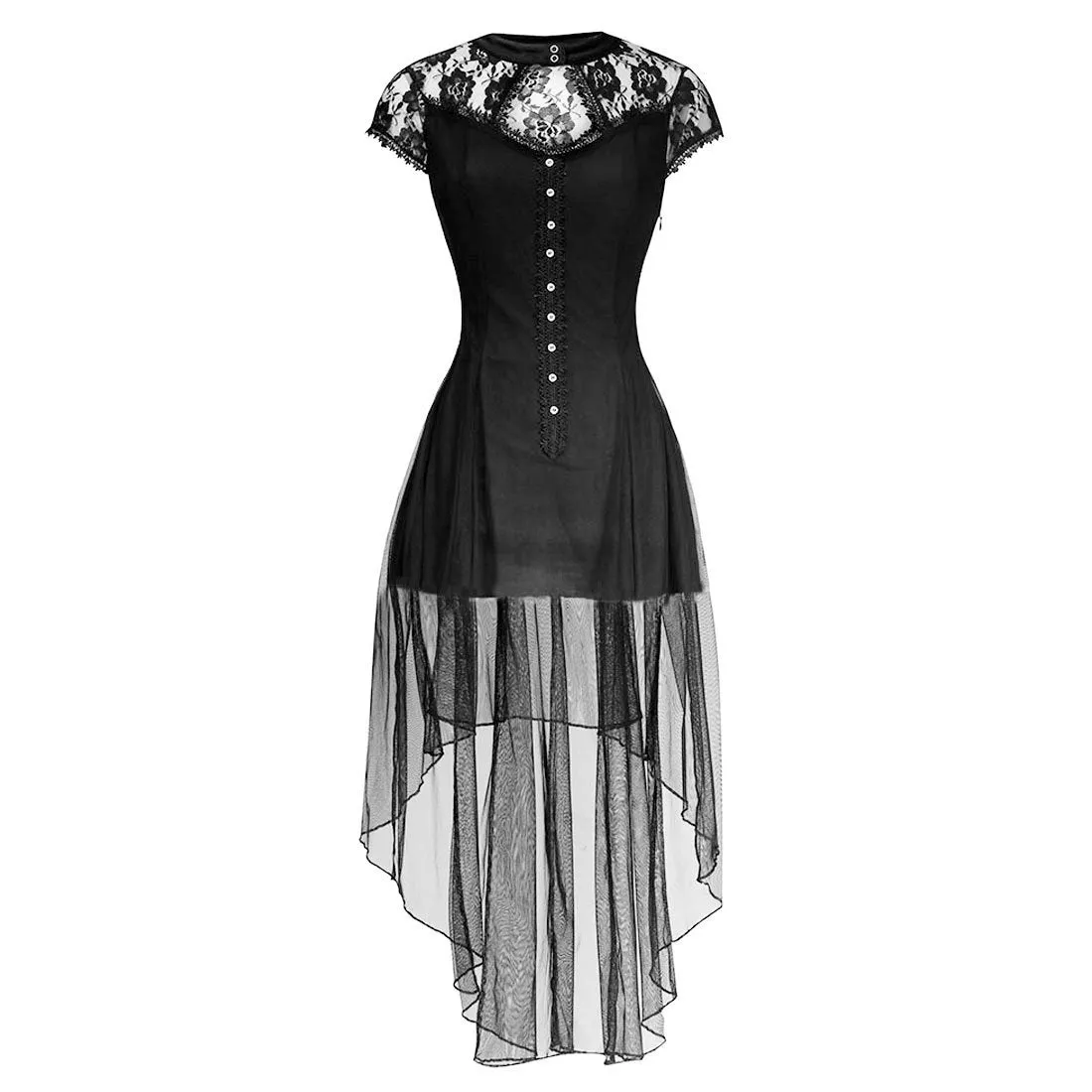 Elena Black Mesh Gothic High Low Dress