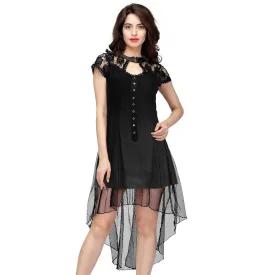 Elena Black Mesh Gothic High Low Dress