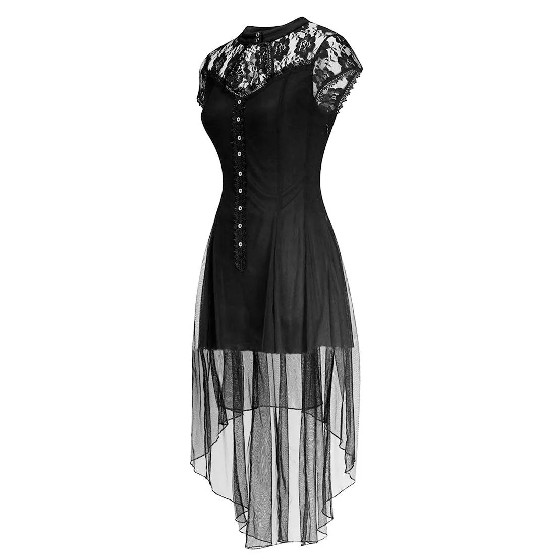 Elena Black Mesh Gothic High Low Dress