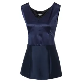 J. Peterman Women's Modern Fitted Sleeveless Peplum Blouse - Paulette Satin Blouse - Navy