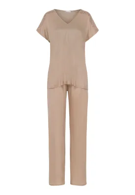 Josephine Soft Lace Trim Long Pajama Set | Deep Taupe 74940-2828