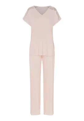 Josephine Soft Lace Trim Long Pajama Set | Peach Whip 74940-2311