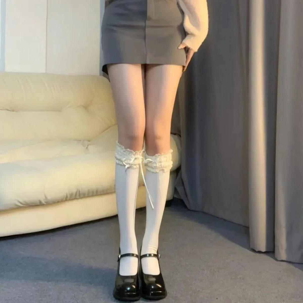 Lace Socks with Ruffle | Knee Highs Frilly Socks