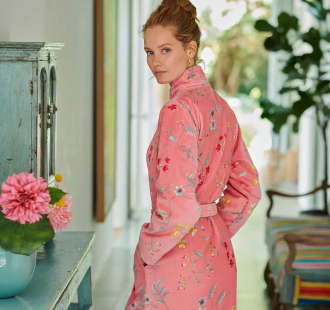 Les Fleur Cotton Velour Bathrobe Range Pink