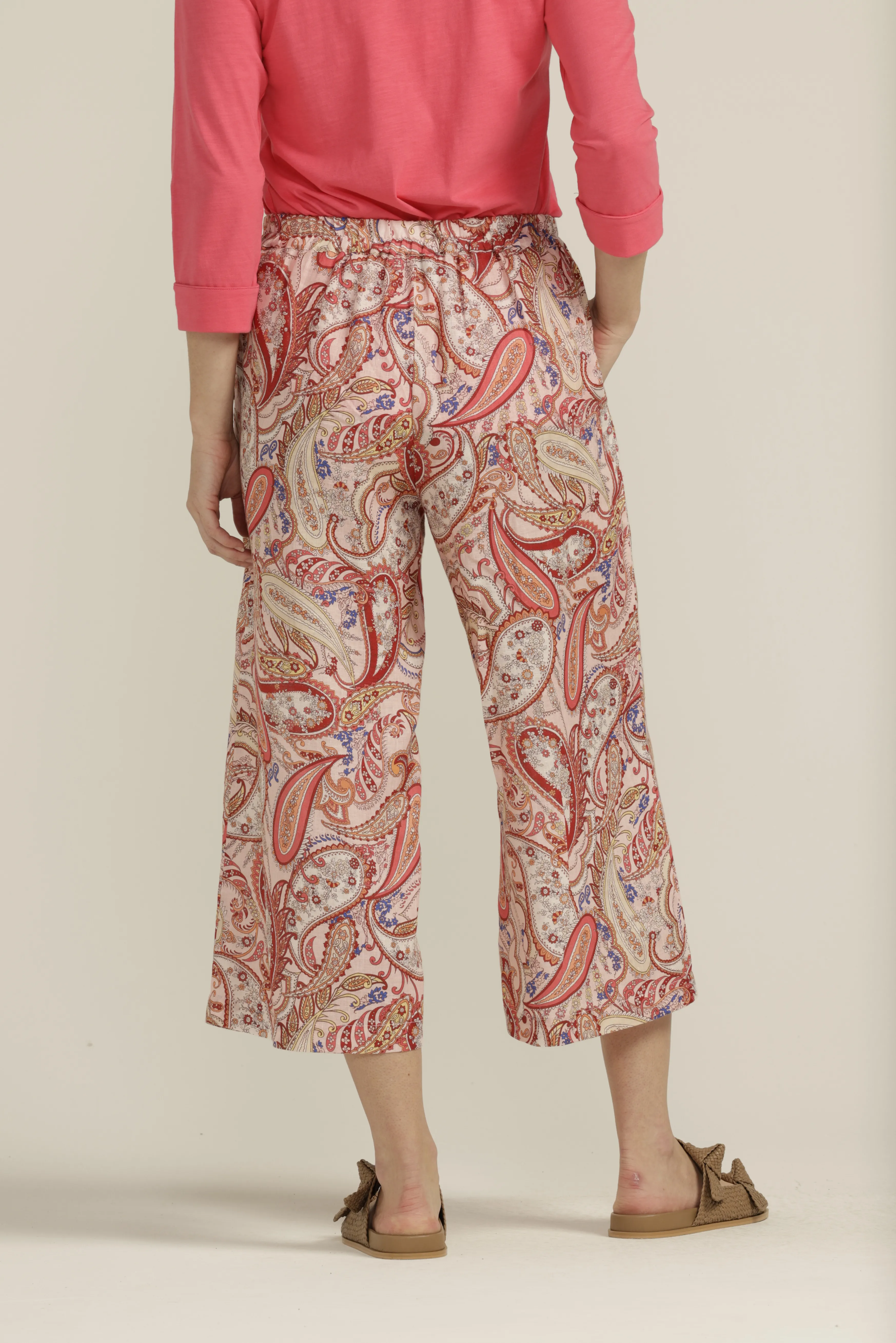 Linen Paisley Cropped Pant