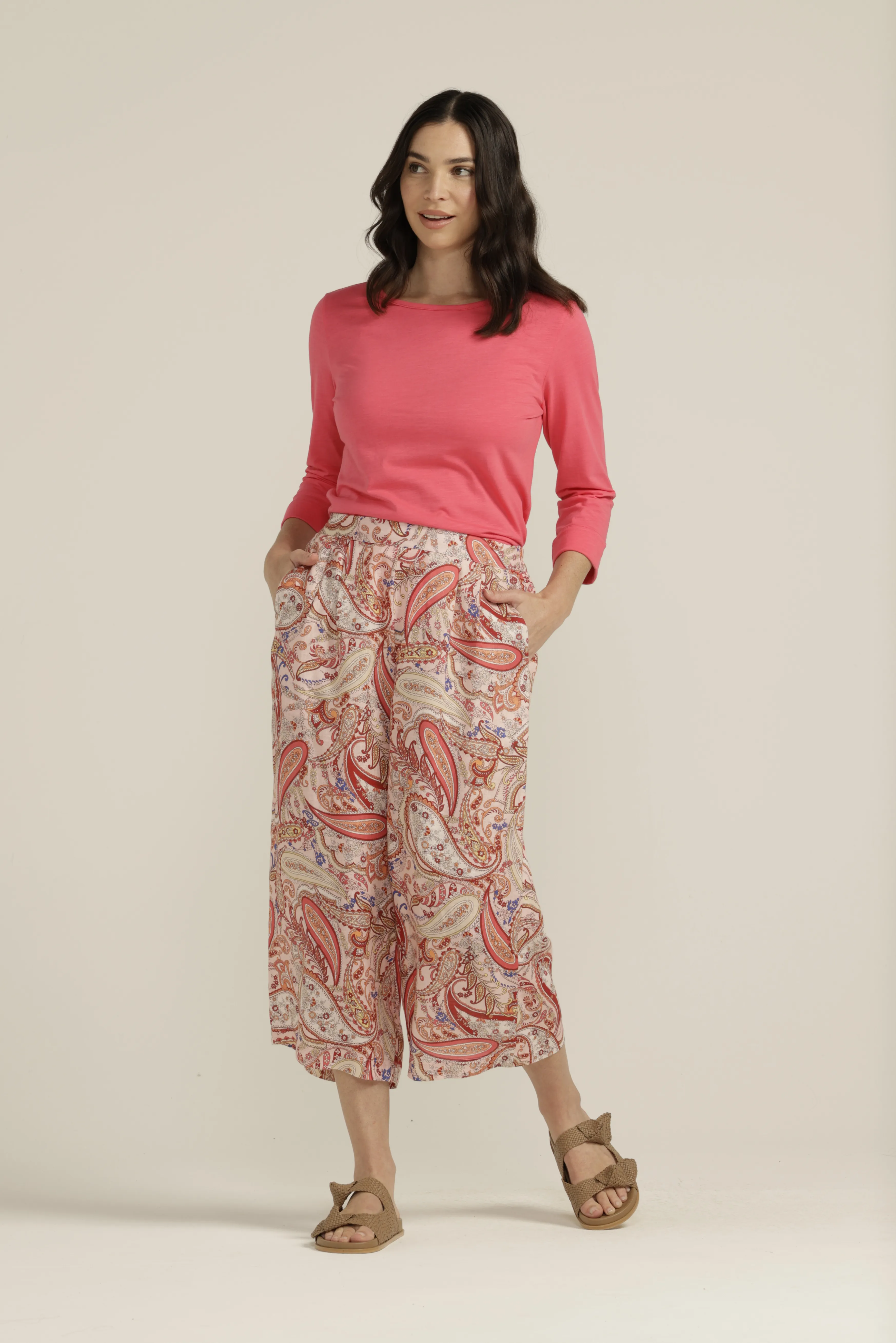 Linen Paisley Cropped Pant