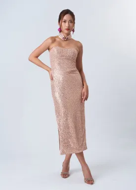 Mandarin Glow Tube Dress w Detachable Collar (Champagne) - RTW