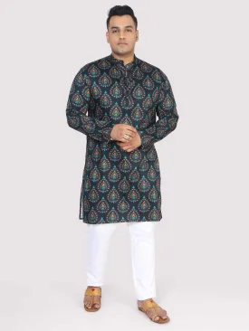 Men Plus Size Black Paisley Digital Printed Kurta