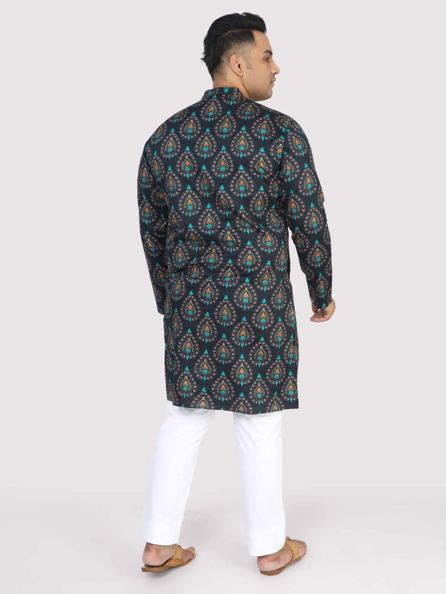 Men Plus Size Black Paisley Digital Printed Kurta