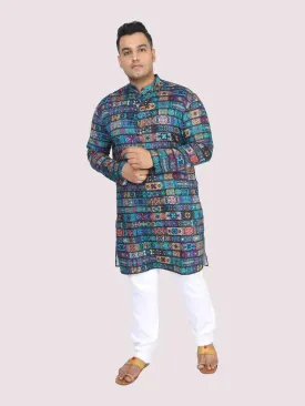 Men Plus Size Blue Royal Digital Printed Kurta Festive