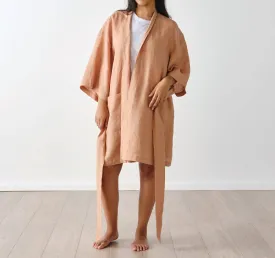 Nimes Linen One Size Short Bathrobe Clay