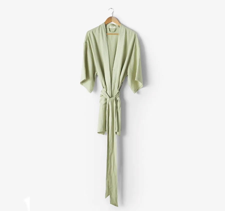 Nimes Linen One Size Short Bathrobe Wasabi