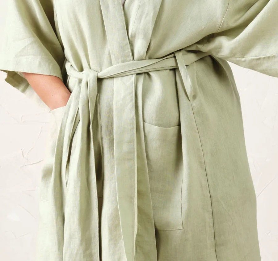 Nimes Linen One Size Short Bathrobe Wasabi