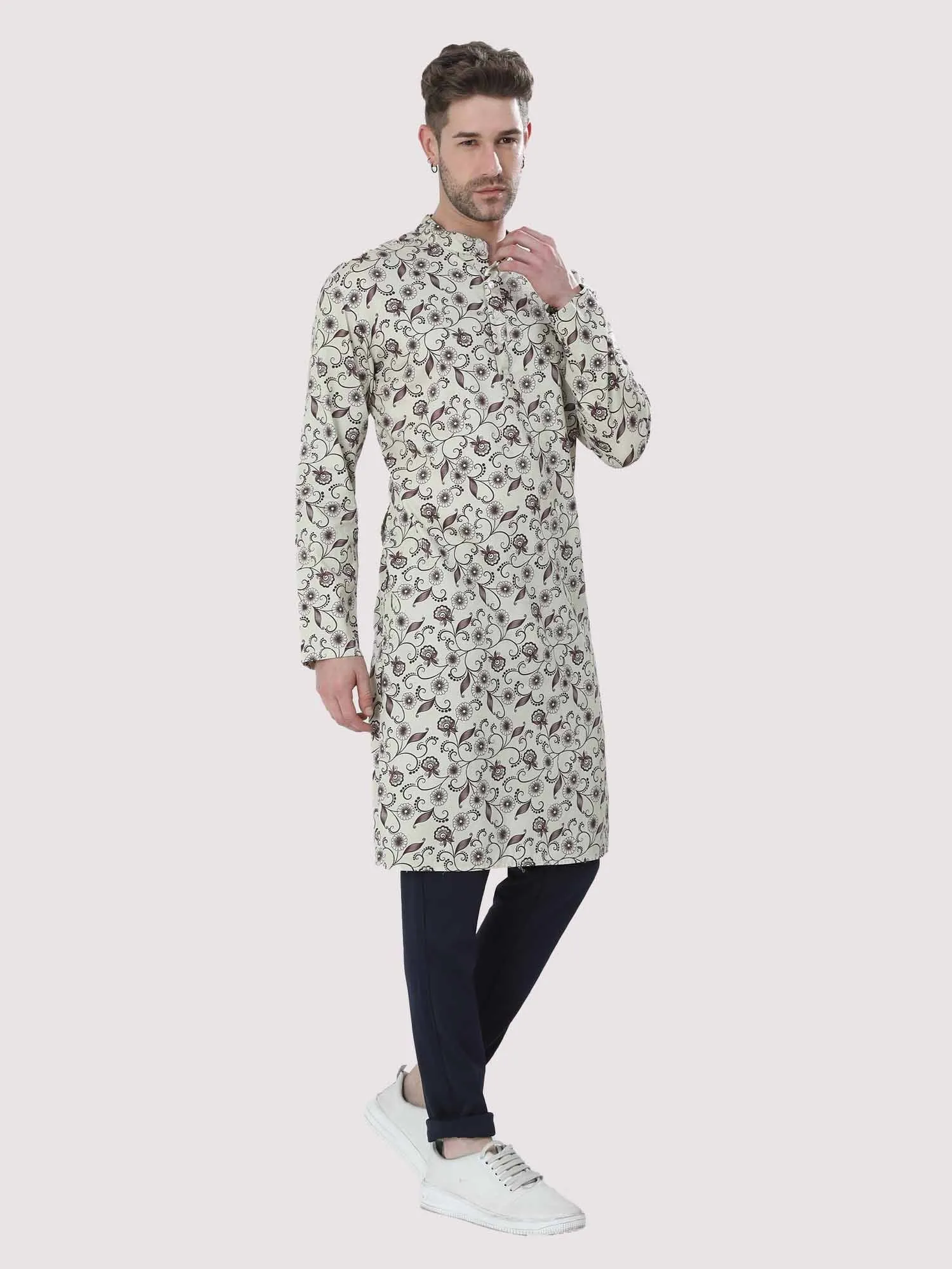 Plant Printed Kurta Men's Plus Size