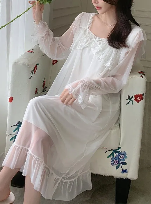 Retro Coquette Lace Panel Sleepwear Night Dress