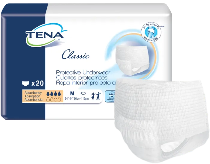 Tena 72513 Classic Protective Underwear, Medium, 34"-44" White