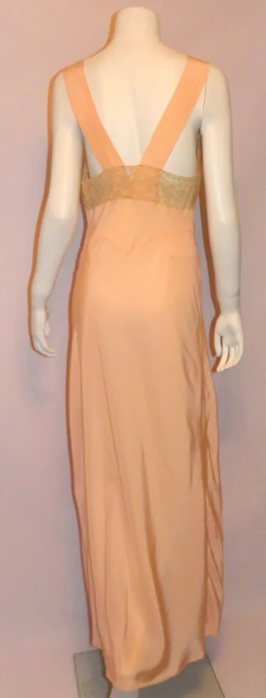 vintage 1940s Rhythm Lingerie long slip pink Deco bias cut rayon gown 36