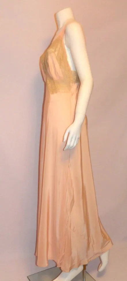 vintage 1940s Rhythm Lingerie long slip pink Deco bias cut rayon gown 36