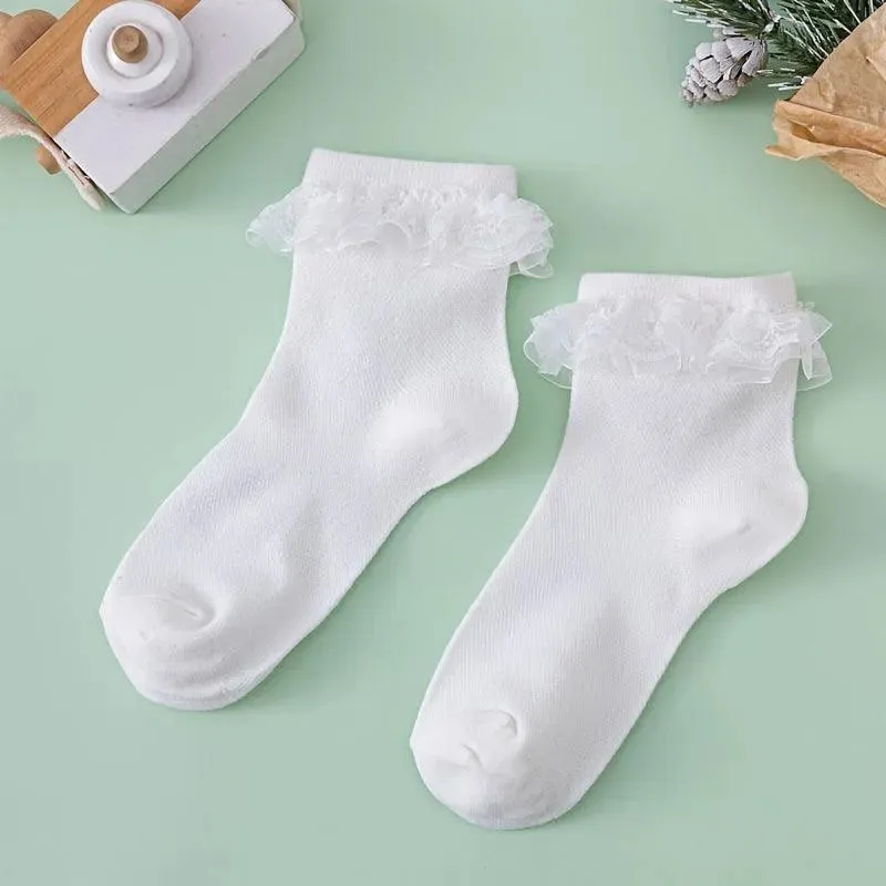 White Ruffle Socks Sweet Japanese Style